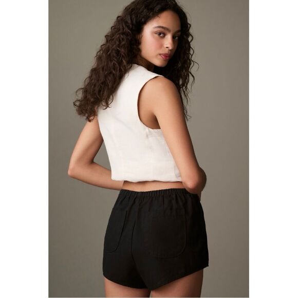 NEW By Anthropologie Black Linen Pull-On Elastic Waist Tap Cheeky Shorts Medium - Picture 6 of 6